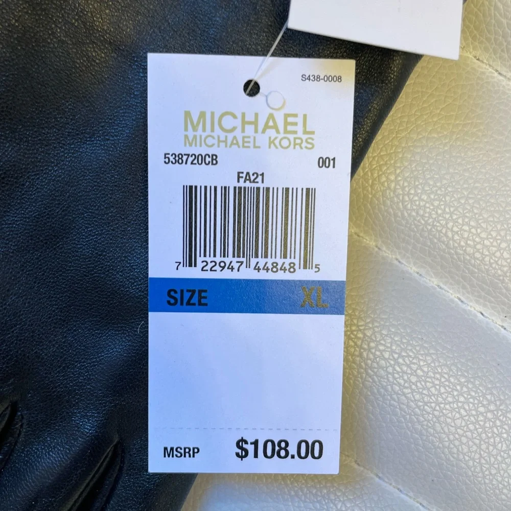 Michael Kors Leather Black Gloves Gold Button Touch Tip Gift Box MSRP $108 NEW